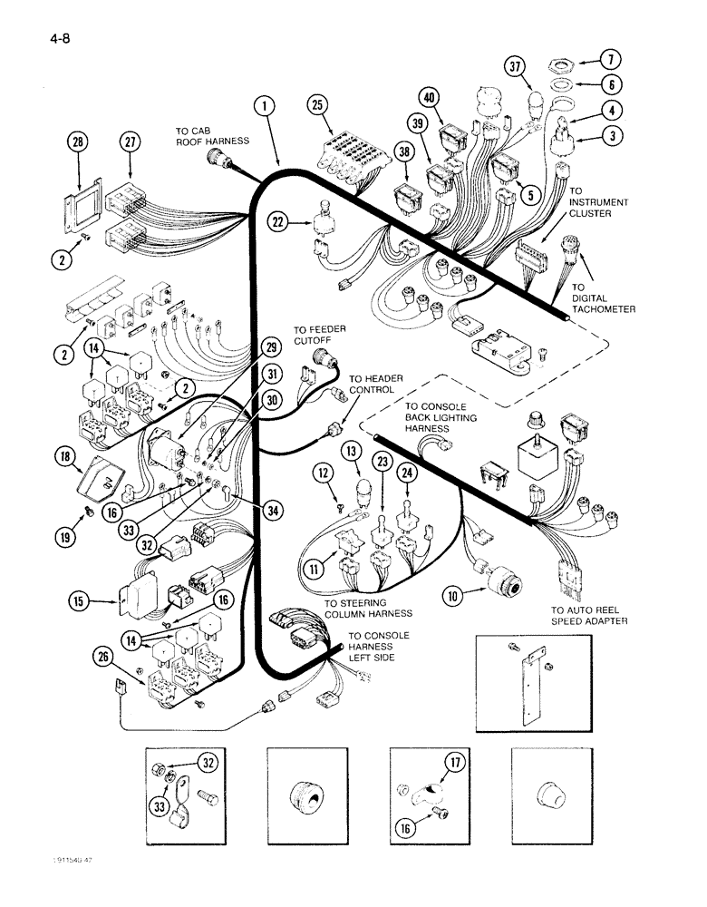 Схема запчастей Case IH 1640 - (4-08) - CONSOLE HARNESS, RIGHT SIDE, PRIOR TO P.I.N. JJC0097190 (06) - ELECTRICAL