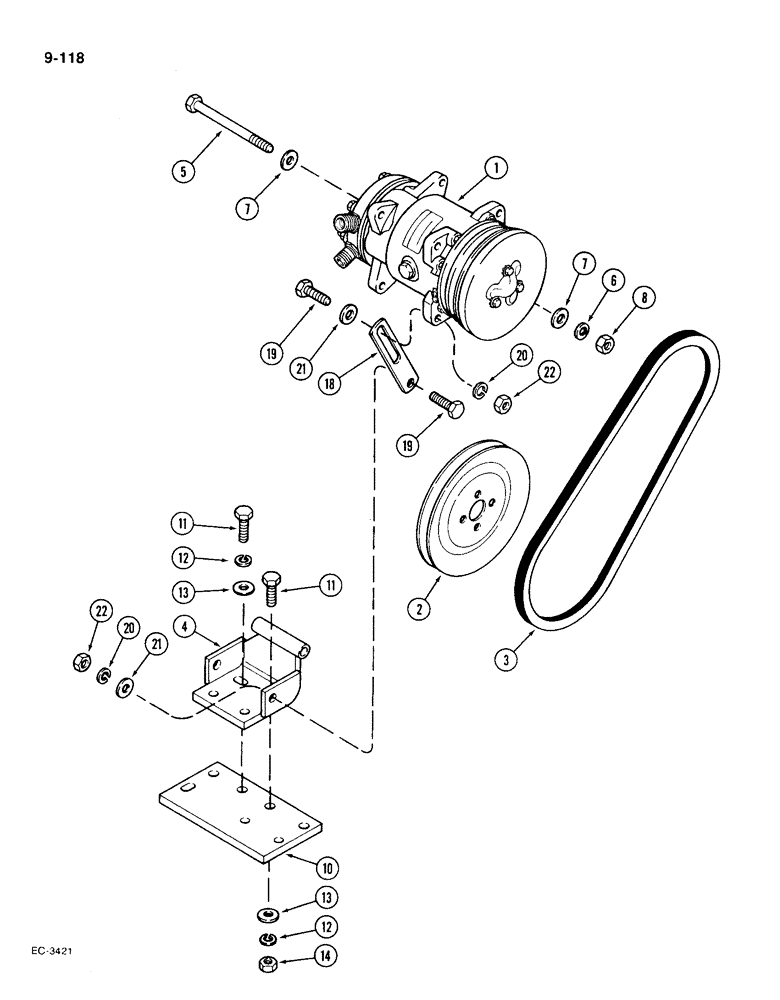 Схема запчастей Case IH 1896 - (9-118) - AIR CONDITIONING, COMPRESSOR MOUNTING AND DRIVE (09) - CHASSIS/ATTACHMENTS