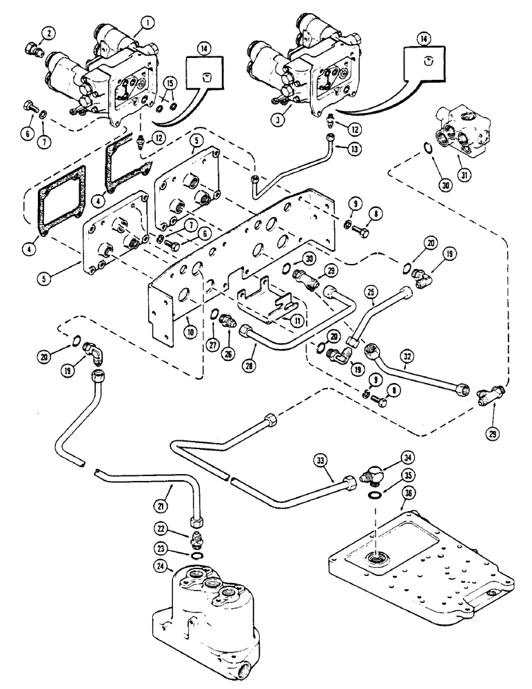 Схема запчастей Case IH 2670 - (330) - TWIN DUAL REMOTE HYDRAULICS CIRCUITRY, USED BEFORE TRANSMISSION SERIAL NUMBER 10025257 (08) - HYDRAULICS