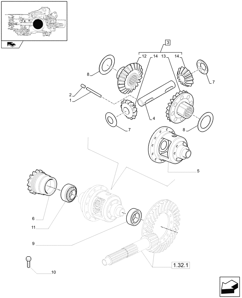 Схема запчастей Case IH FARMALL 85C - (1.32.4) - DIFFERENTIAL GEARS (03) - TRANSMISSION