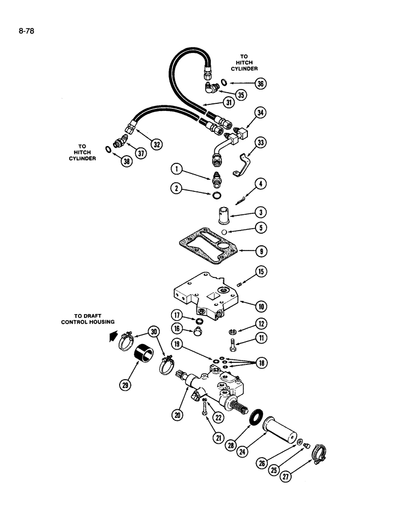 Схема запчастей Case IH 3594 - (8-078) - HITCH SYSTEM, DEPTH AND POSITION VALVE, MANIFOLD AND TUBES (08) - HYDRAULICS