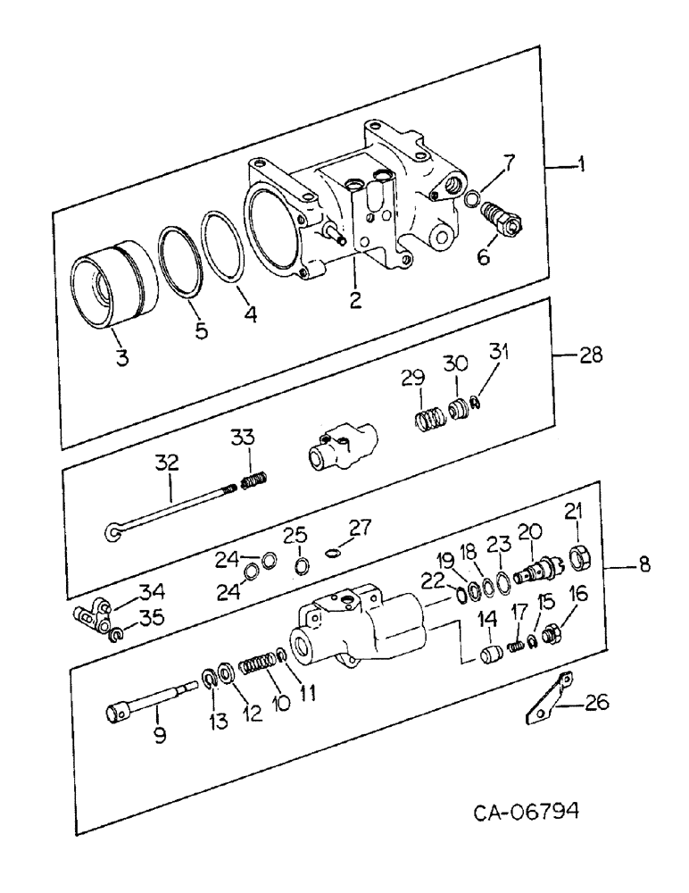 Схема запчастей Case IH HYDRO 186 - (10-26) - HYDRAULIC, DRAFT CONTROL CYLINDER AND VALVE, H186 WITH SERIAL NO. 12000 AND ABOVE (07) - HYDRAULICS