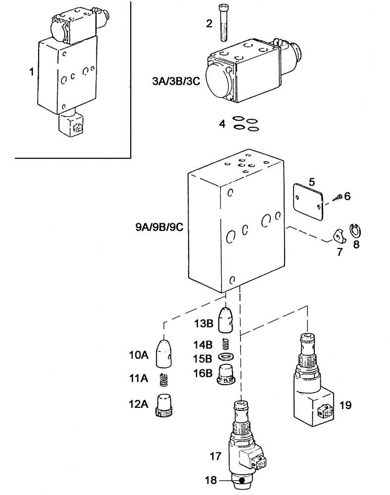 Схема запчастей Case IH C55 - (08-25[01]) - SINGLEACTING CONTROL VALVE - ELECTRICAL / ..... ----> (08) - HYDRAULICS