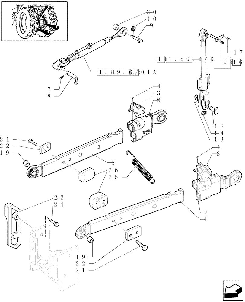 Схема запчастей Case IH PUMA 210 - (1.89.6/01) - (VAR.881) IMPLEMENT CARRIER WITH TELESCOPIC LINK ENDS (09) - IMPLEMENT LIFT