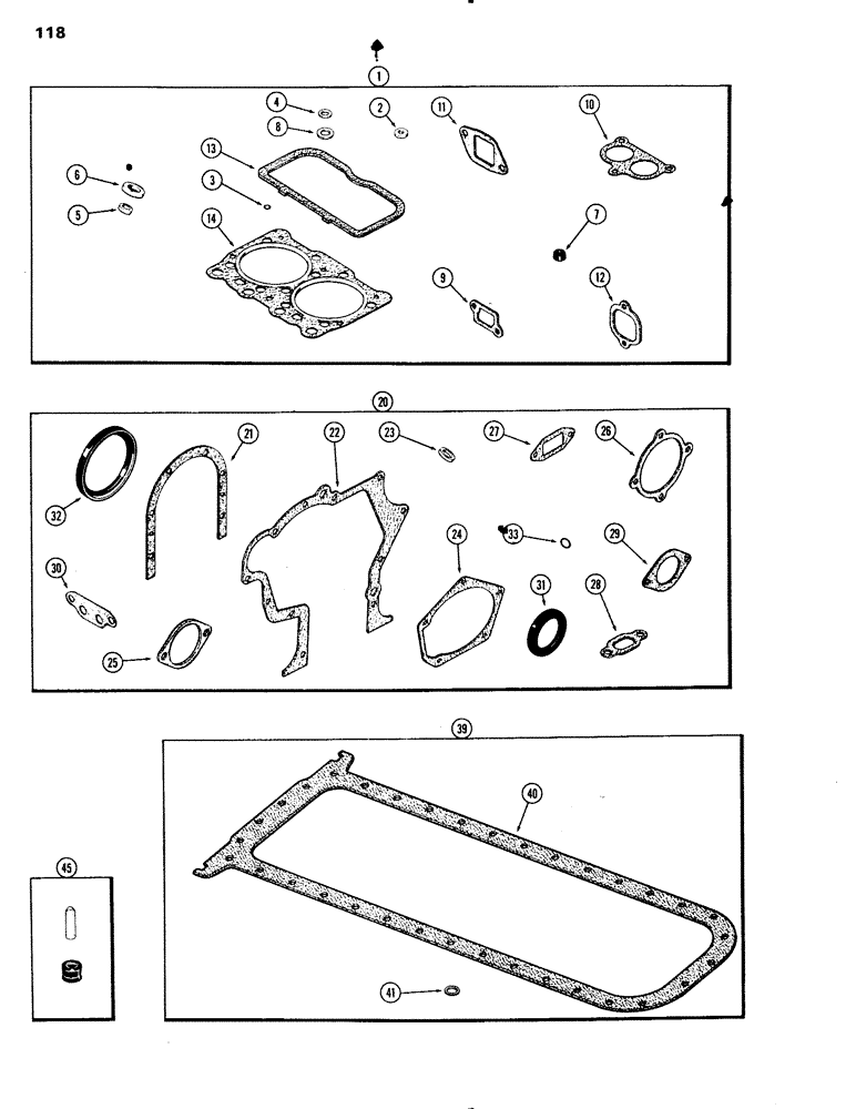 Схема запчастей Case IH 451BD - (118) - ENGINE GASKET KITS, ENGINE LESS FUEL DEVICE, 451BD NATURALLY ASPIRATED ENGINES (02) - ENGINE