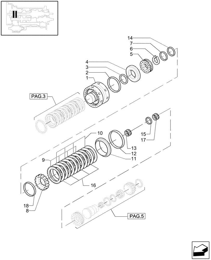 Схема запчастей Case IH MXU130 - (1.28.1/03[04]) - (VAR.129) TRANSMISSION 16X16 (SPS) - CLUTCH COVER PLATE AND RELEVANT PARTS (03) - TRANSMISSION