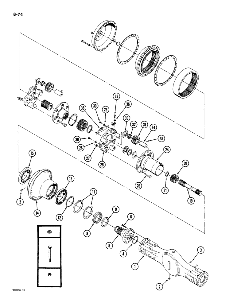 Схема запчастей Case IH 9180 - (6-74) - AXLE ASSEMBLY HOUSING AND WHEEL END K598.60/70 SERIES (06) - POWER TRAIN