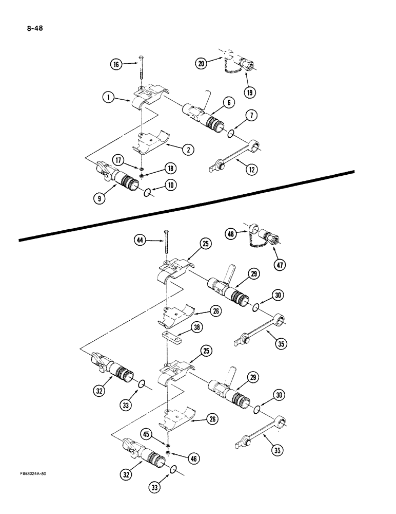 Схема запчастей Case IH 9270 - (8-48) - QUICK DISCONNECT COUPLER ASSEMBLY, SINGLE REMOTE (08) - HYDRAULICS