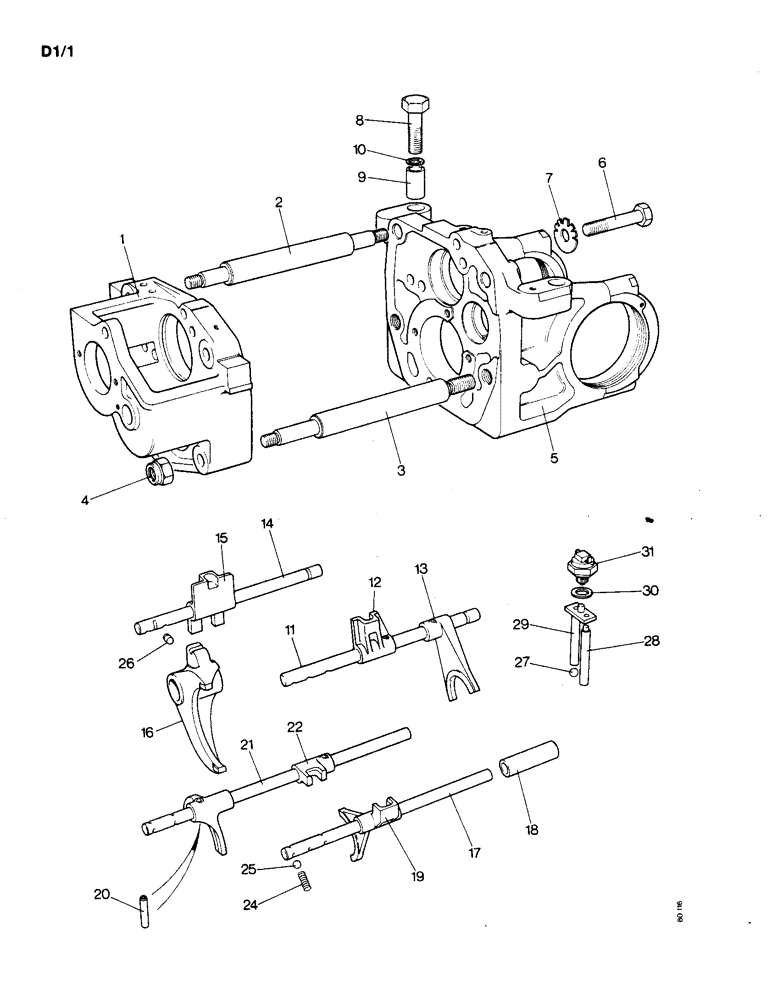 Схема запчастей Case IH 1190 - (D-01) - GEARBOX CASE AND SELECTORS (03) - POWER TRAIN