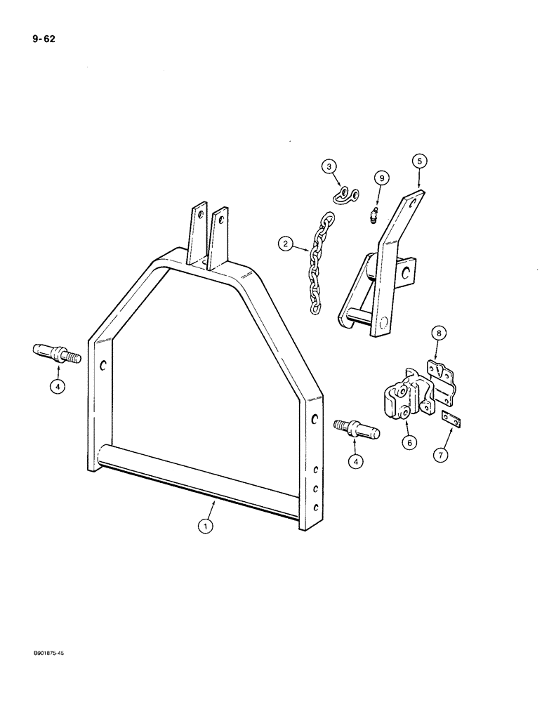 Схема запчастей Case IH 1300 - (9-62) - THREE POINT HITCH WITH 15 LINK CHAIN, 1300 MOWER (09) - CHASSIS/ATTACHMENTS