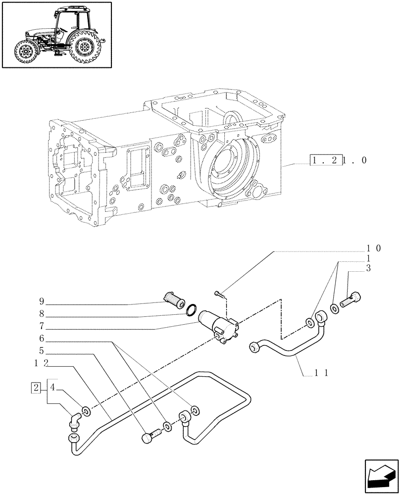 Схема запчастей Case IH JX1075C - (1.28.8/01) - (VAR.126) ELECTRONIC LIFT - GEAR LUBRICATION SYSTEM, PIPES AND OIL FILTER (03) - TRANSMISSION