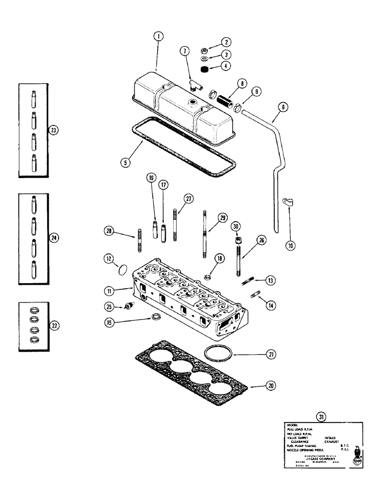 Схема запчастей Case IH 1255 - (012) - CYLINDER HEAD ASSEMBLY, 188 DIESEL ENGINE (10) - ENGINE