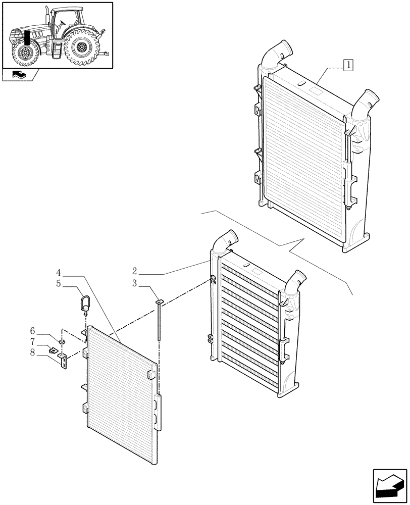 Схема запчастей Case IH MAXXUM 120 - (1.17.0/ A) - INTERCOOLER AND AIR CONDITIONING CONDENSER - BREAKDOWN (02) - ENGINE EQUIPMENT