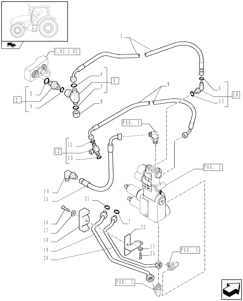 Схема запчастей Case IH PUMA 140 - (1.21.2[02]) - SUSPENDED FRONT AXLE W/MULTI-PLATE DIFF. LOCK - PIPES - C5833 (VAR.330414-330427-330429-330430) (04) - FRONT AXLE & STEERING