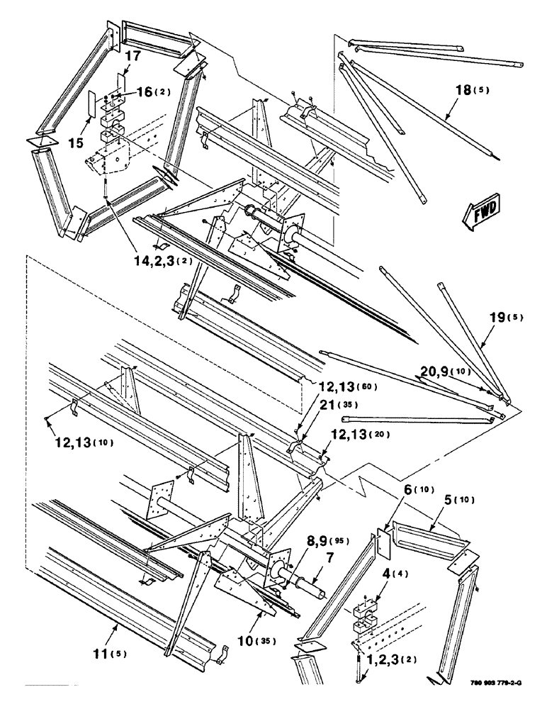 Схема запчастей Case IH 8820 - (3-08) - REEL BAT ASSEMBLY, HEAVY DUTY, 21 FOOT (58) - ATTACHMENTS/HEADERS