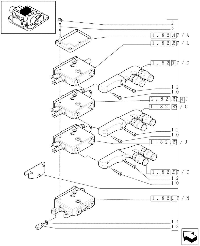 Схема запчастей Case IH MXU100 - (1.82.7/47[02]) - (VAR.013) 3 REMOTES(1NC+2CONFIG) FOR CCLS PUMP FOR MDC AND RELEVANT PARTS (07) - HYDRAULIC SYSTEM