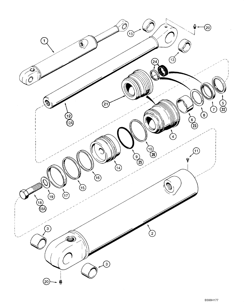 Схема запчастей Case IH 1845C - (08-67) - CYLINDER ASSY - BACKHOE DIPPER (NORTH AMERICA), D125 (08) - HYDRAULICS