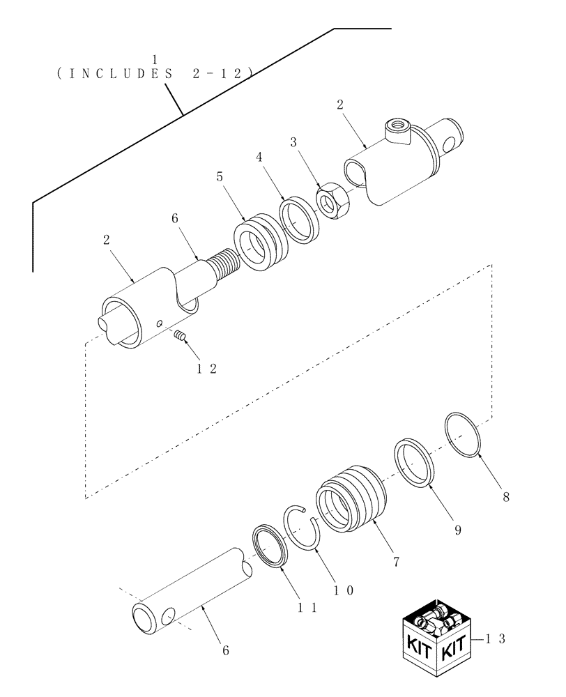 Схема запчастей Case IH DCX131 - (07.03[1]) - HYDRAULIC CYLINDER, SLAVE, PRIOR TO PIN HCA0008152 (07) - HYDRAULICS