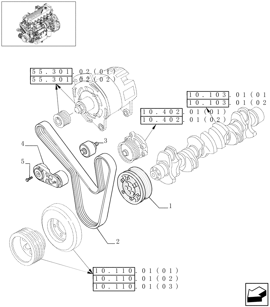 Схема запчастей Case IH 8010 - (10.103.07[01]) - DRIVE BELT & CRANKSHAFT PULLEY - 7010 (10) - ENGINE