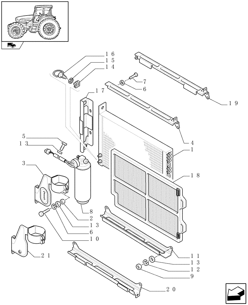 Схема запчастей Case IH FARMALL 95U - (1.94.2/01[01]) - AIR CONDITIONING - RADIATOR & FILTER (VAR.330641-331641) (10) - OPERATORS PLATFORM/CAB