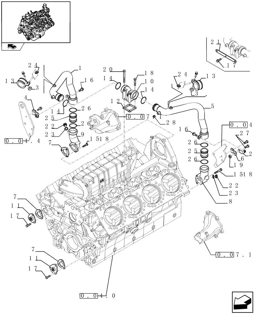 Схема запчастей Case IH FVAE2884X B200 - (0.32.1/ B) - WATER LINES OUTLET FROM OIL HEAT EXCHANGER (504195835) 