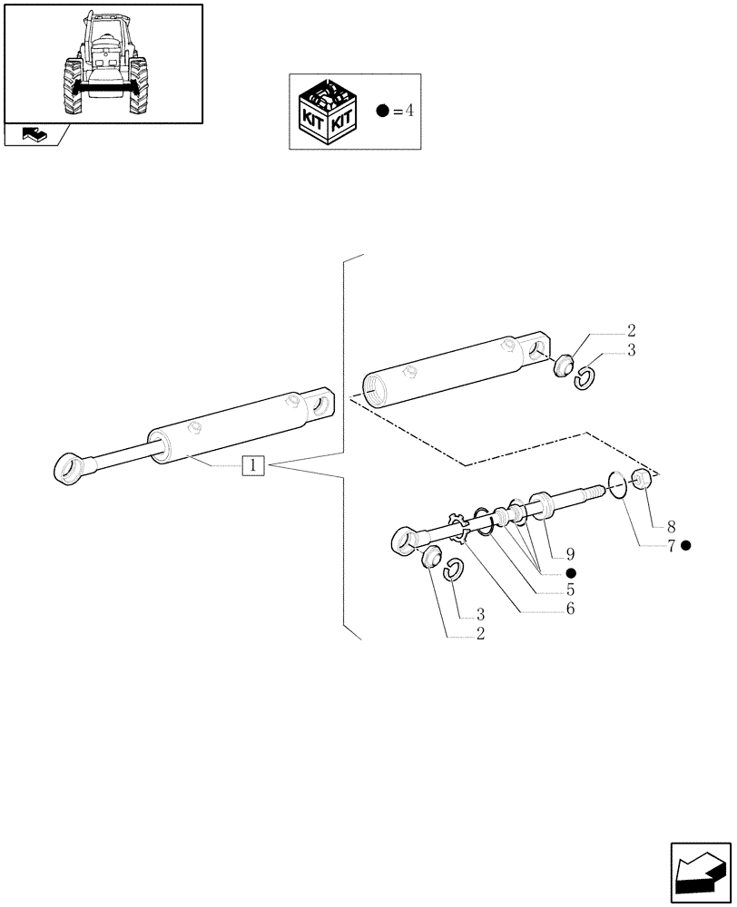 Схема запчастей Case IH FARMALL 105U - (1.41.0/ A) - 2WD FRONT AXLE - POWER STEERING CYLINDER - PARTS (VAR.330403) (04) - FRONT AXLE & STEERING