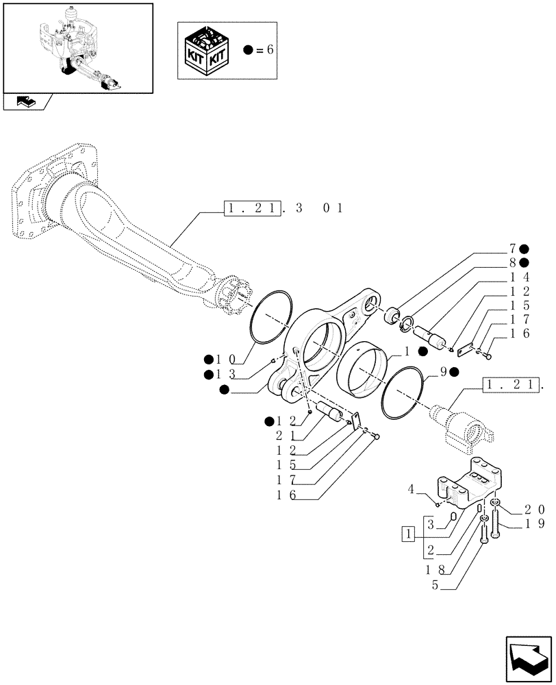 Схема запчастей Case IH PUMA 195 - (1.21.3[02]) - (VAR.212-463) FRONT AXLE WITH ACTIVE SUSPENSIONS - SUPPORT (03) - TRANSMISSION