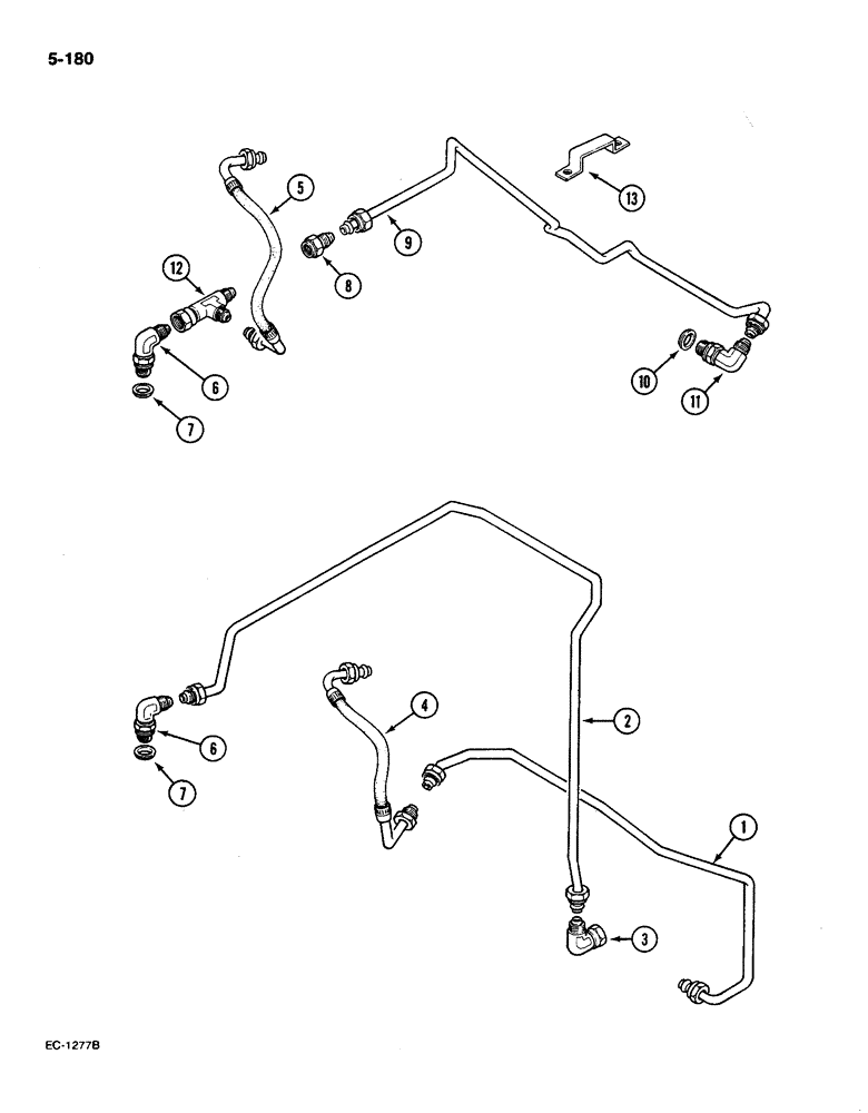 Схема запчастей Case IH 585 - (5-180) - STEERING PIPES REAR, 4 WHEEL DRIVE, WITHOUT CAB, P.I.N. 18001 AND AFTER (05) - STEERING