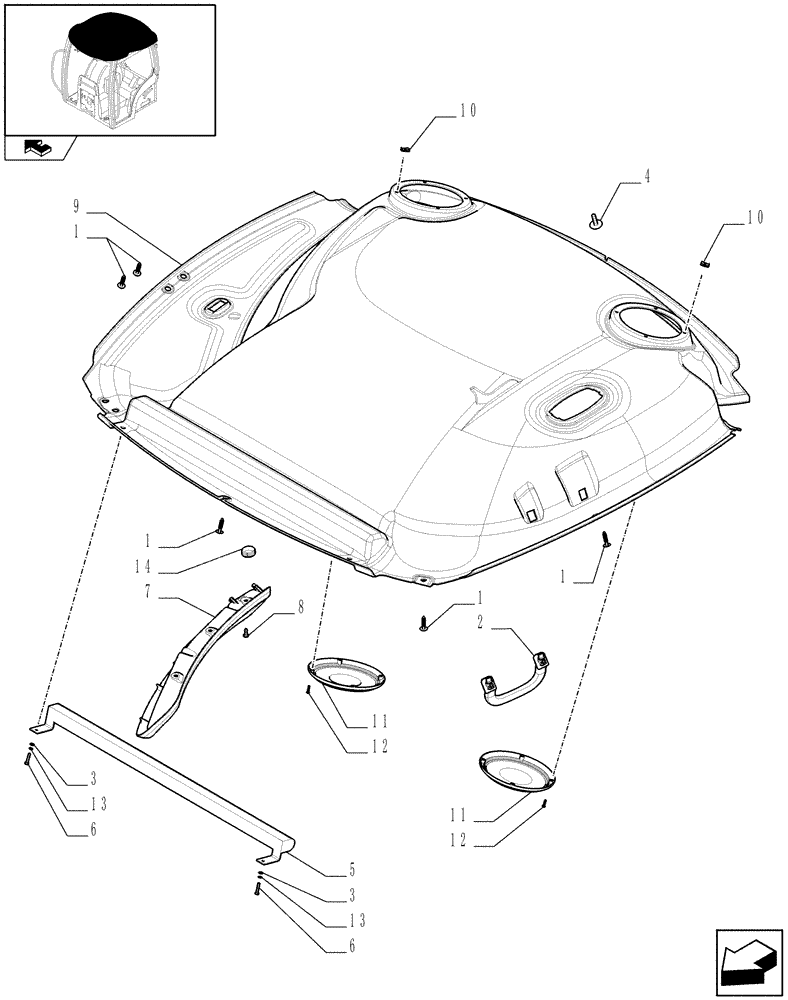 Схема запчастей Case IH PUMA 210 - (1.94.0/01[03]) - (VAR.008-095) NAR ROOF WITH HIGH PROFILE LESS HIGH VISIBILITY PANEL - HEADLINER - C9018 (10) - OPERATORS PLATFORM/CAB