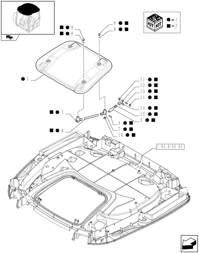 Схема запчастей Case IH PUMA 225 - (1.94.0/03[04]) - (VAR.079-097-369) NAR ROOF WITH HIGH PROFILE WITH HIGH VISIBILITY PANEL - GLASS AND RELEVANT PARTS (10) - OPERATORS PLATFORM/CAB