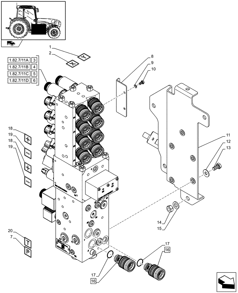 Схема запчастей Case IH FARMALL 95N - (1.82.7/11[01]) - ELECTRONIC MID MOUNTED VALVES (07) - HYDRAULIC SYSTEM