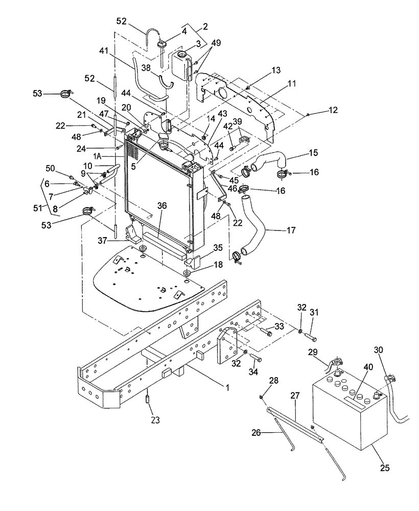 Схема запчастей Case IH DX55 - (02.01.01) - RADIATOR & BATTERY - ON & ABOVE PIN HDG600483 (02) - ENGINE EQUIPMENT