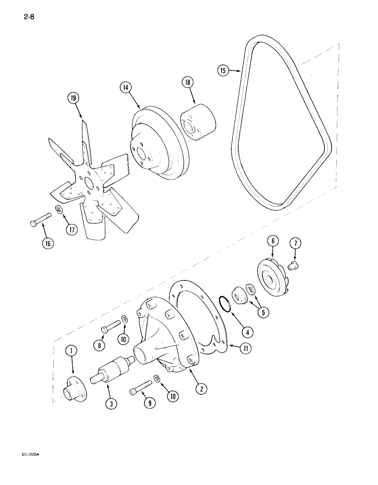 Схема запчастей Case IH 995 - (2-08) - WATER PUMP AND FAN (02) - ENGINE