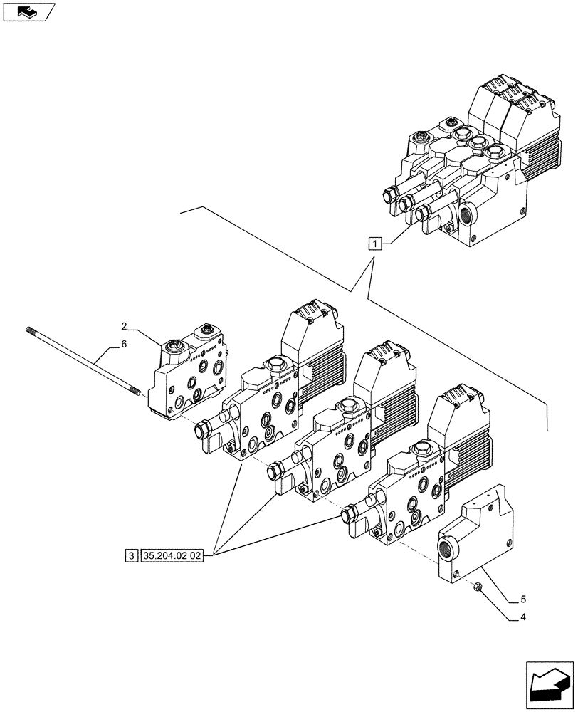 Схема запчастей Case IH PUMA 215 - (35.204.0201) - ELECTRONIC MID MOUNTED VALVES 3 SLICE - CONTROL VALVE - BREAKDOWN (VAR.728109) (35) - HYDRAULIC SYSTEMS