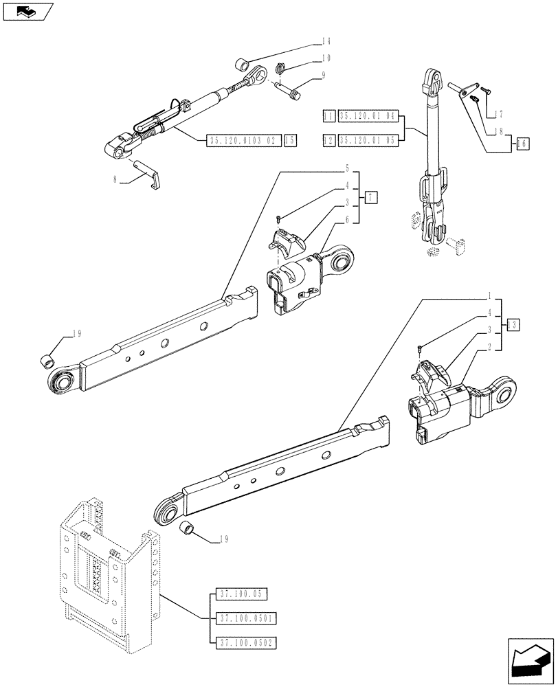 Схема запчастей Case IH PUMA 230 - (35.120.0103[01]) - TELESCOPIC LINK ENDS - IMPLEMENT CARRIER WITH TELESCOPIC LINK ENDS (VAR.720881-728237) (35) - HYDRAULIC SYSTEMS