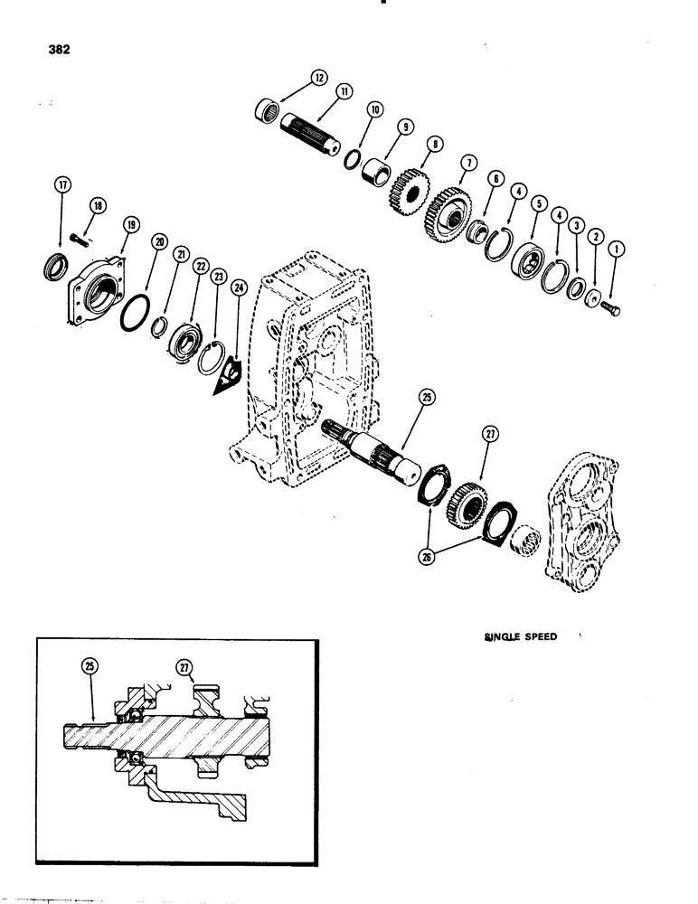 Схема запчастей Case IH 1070 - (0382) - PTO OUTPUT AND IDLER SHAFTS, SINGLE SPEED (06) - POWER TRAIN