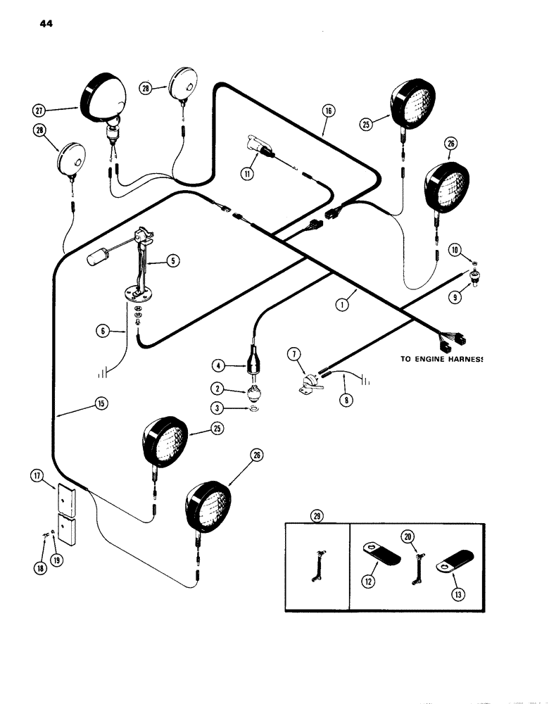 Схема запчастей Case IH 1070 - (044) - ELECTRICAL EQUIPMENT AND WIRING, (451B) DIESEL ENGINE TRANS. HARNESS (04) - ELECTRICAL SYSTEMS