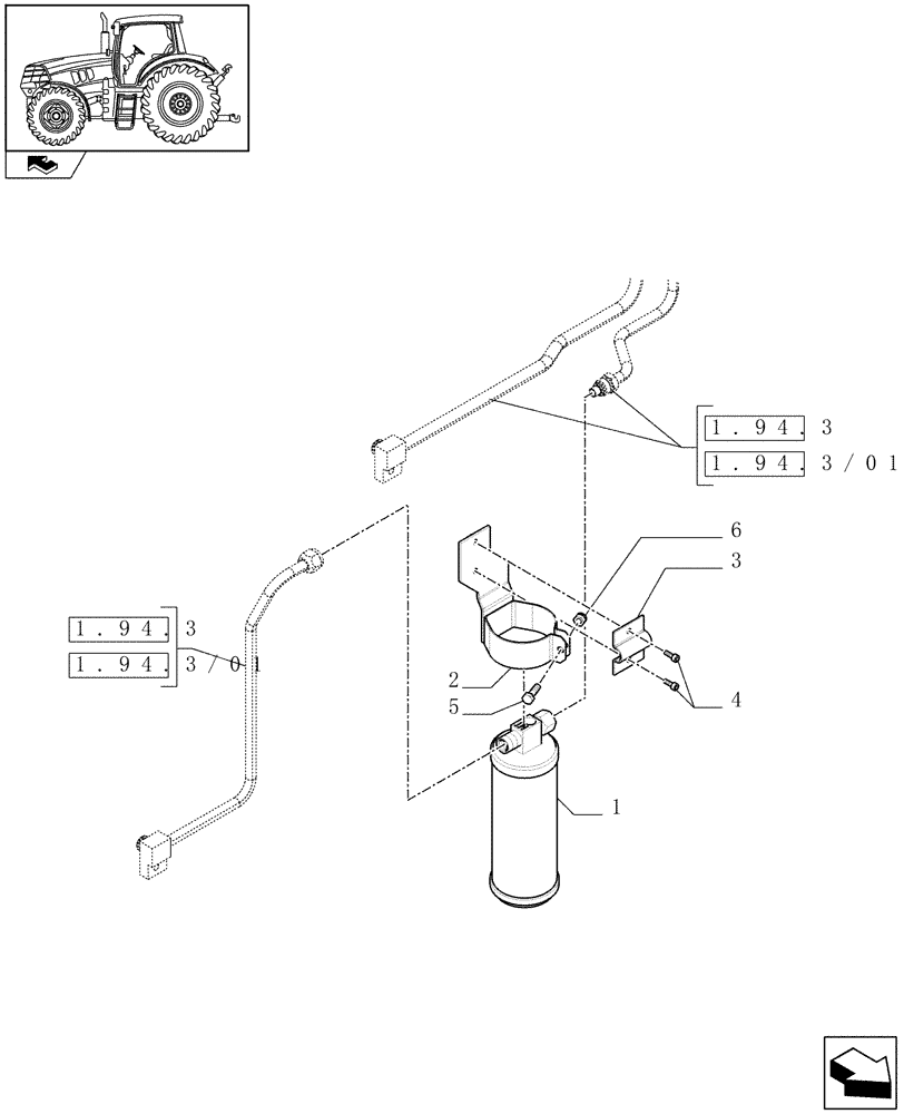 Схема запчастей Case IH PUMA 155 - (1.17.2[03A]) - DEHYDRATING FILTER FOR AIR CONDITIONING - D6663 (02) - ENGINE EQUIPMENT