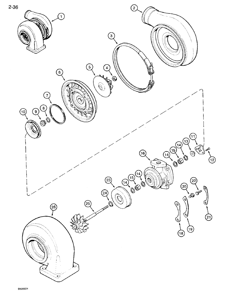 Схема запчастей Case IH 7120 - (2-36) - TURBOCHARGER ASSEMBLY, 6T-830 ENGINE (02) - ENGINE