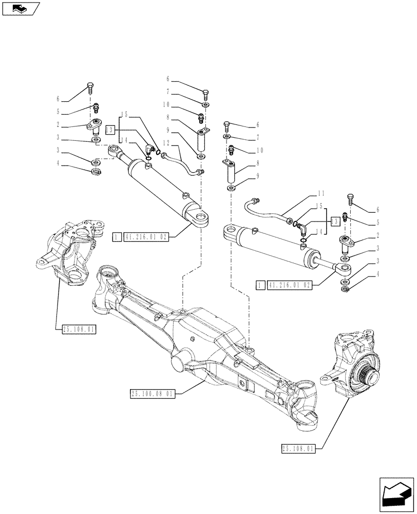 Схема запчастей Case IH PUMA 230 - (41.216.01[01]) - FRONT AXLE - HYDRAULIC STEERING CYLINDER AND PIPES (41) - STEERING