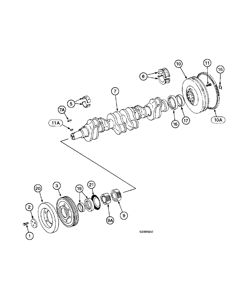 Схема запчастей Case IH DTI-466C - (9E-020) - CRANKSHAFT, FLYWHEEL AND BEARINGS, 4366 AND 4386 TRACTORS 