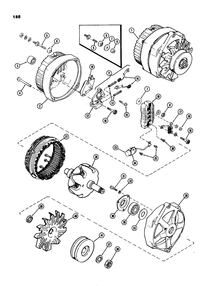 Схема запчастей Case IH 970 - (188) - A147159 ALTERNATOR, 61 AMP DELCO-REMY, USED TRACTOR S/N 8816812 TO 8817164 & 8817283 AND AFTER (04) - ELECTRICAL SYSTEMS