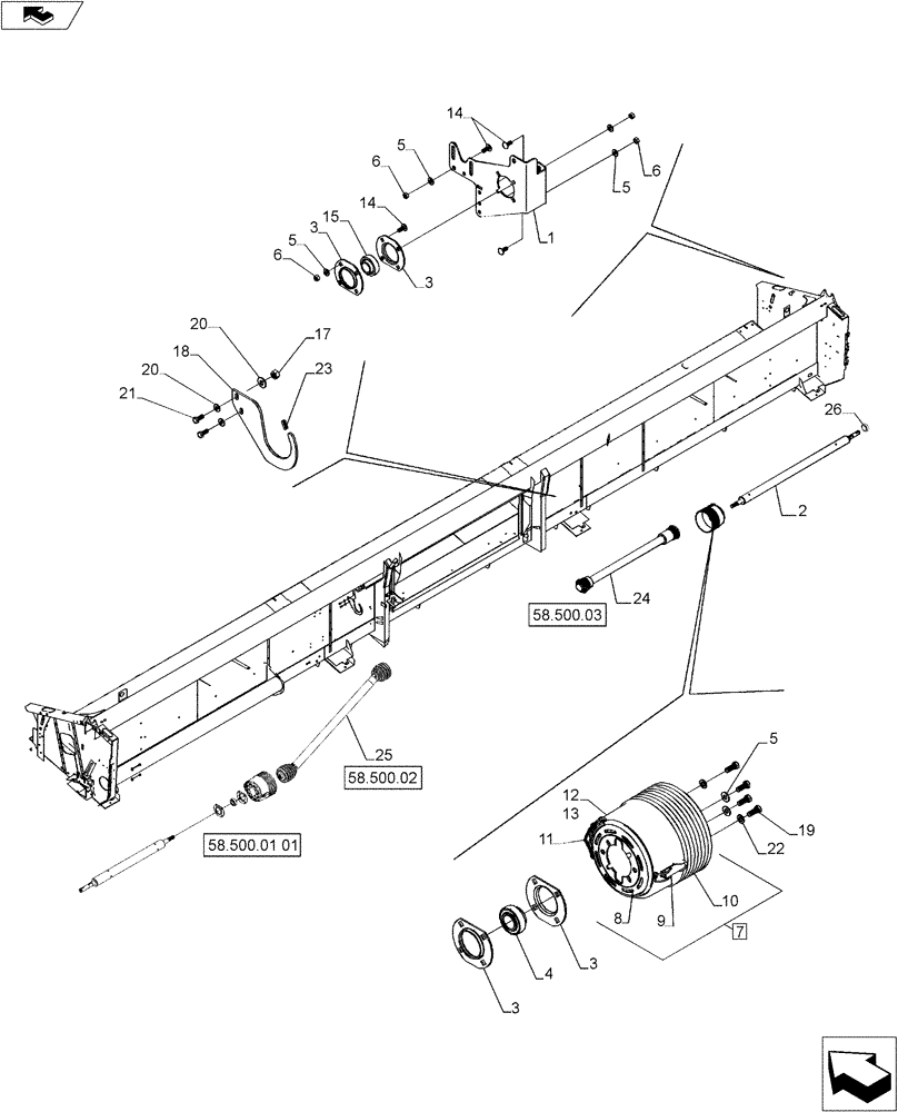 Схема запчастей Case IH 3020-30 - (58.500.01[02]) - MAIN SHAFT - DD (58) - ATTACHMENTS/HEADERS