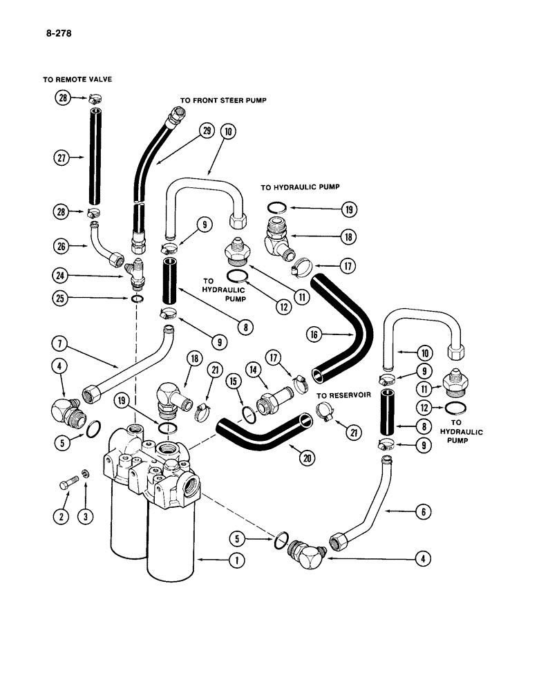 Схема запчастей Case IH 4994 - (8-278) - TRACTOR HYDRAULIC CIRCUIT, PRIOR TO P.I.N. 8865846, HYDRAULIC FILTER AND LINES (08) - HYDRAULICS