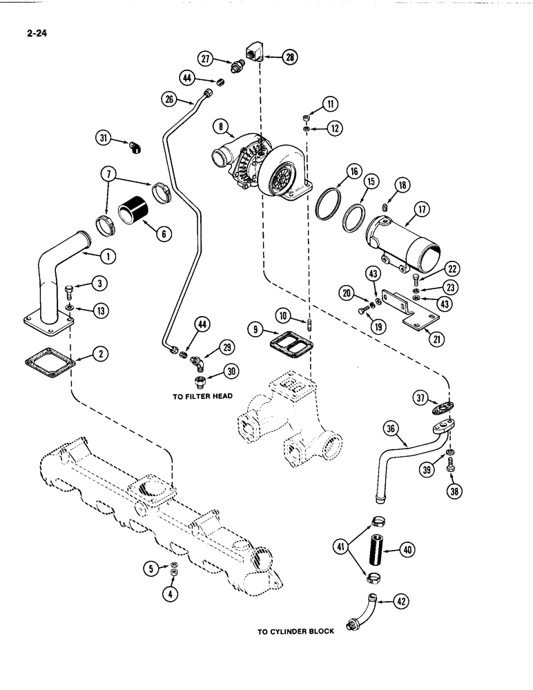 Схема запчастей Case IH 4494 - (2-024) - TURBOCHARGER SYSTEM, 504BDT DIESEL ENGINE (02) - ENGINE