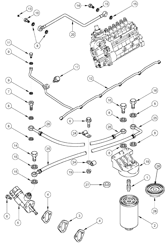 Схема запчастей Case IH 3150 - (03-026) - FUEL FILTER & TRANSFER PUMP (01) - ENGINE