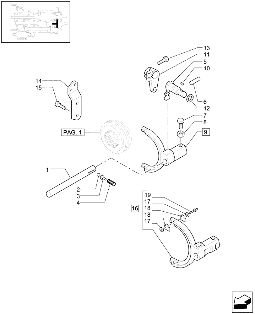 Схема запчастей Case IH MXU115 - (1.32.1/03[02]) - (VAR.129) 16X16 (SPS) GEARBOX - GEARBOX FORK AND ASSOCIATED PARTS (03) - TRANSMISSION