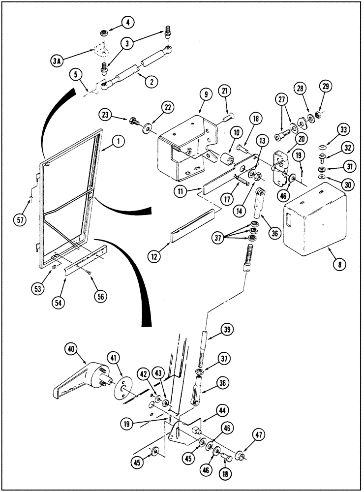 Схема запчастей Case IH 9240 - (9-056) - CAB DOOR AND LATCH WITH STOP BOLT AT LATCH LEVER, REF. 44, PRIOR TO P.I.N. JEE0033501 (09) - CHASSIS/ATTACHMENTS