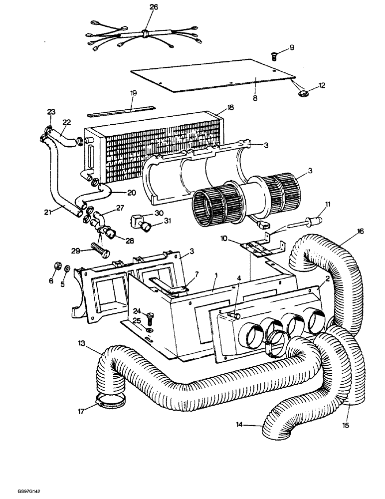 Схема запчастей Case IH 1210 - (9-102) - HEATER AND VENTILATOR UNIT, SEKURA CAB (09) - CHASSIS/ATTACHMENTS