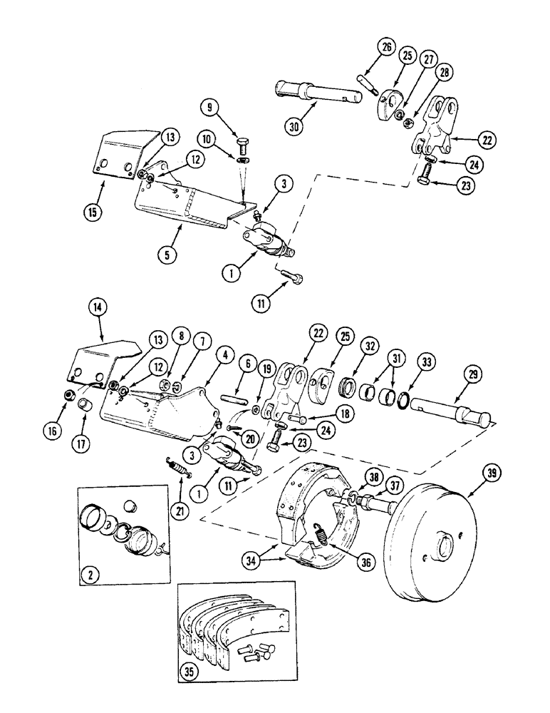 Схема запчастей Case IH 1294 - (7-206) - SLAVE CYLINDERS AND BRAKE SHOES, TRACTORS WITH CAB (07) - BRAKES